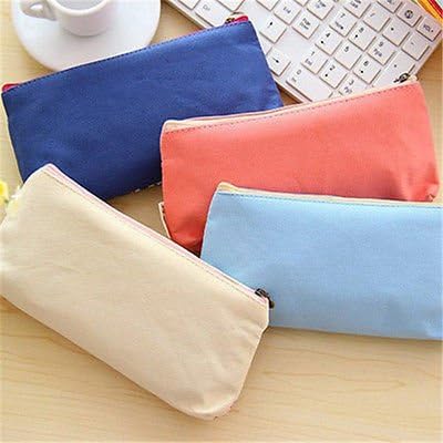 Cosmetic Makeup Bag Floral Canvas Double Zipper Pencil Case Coin Pouch Purses