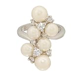 Sparkly Simulated Pearl and Cubic Zirconia Cluster Cocktail Ring