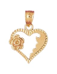 Dazzlers Solid 14k Gold Flower in Heart Charm Pendant Available in three colors from jewelsberry (weights: 1.6 grams only)