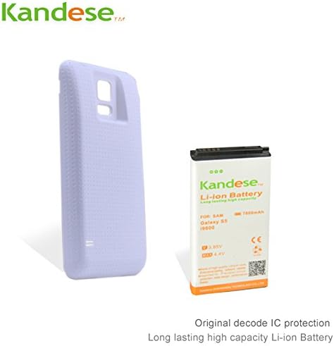 Kandese Extended Large Capacity 7800mAh Lithium Battery Replacement for phone Samsung Galaxy S5 I9600 with back cover (WHITE)