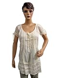 Womens Tops-off White Embroidered Cotton Long Tunics Dress Small Size