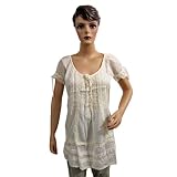 Womens Tops-off White Embroidered Cotton Long Tunics Dress Small Size