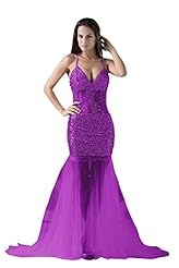 V-neck Sleeveless Spaghetti Strap Tulle Mermaid Sequined Evening Dress 