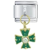 Pugster Rhinestone Celtic Cross Green Inspriational Italian Charm