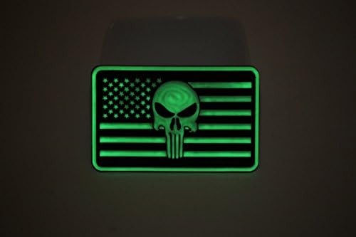 2pcs * Punisher Tactical Patch 3D PVC Skull Velcro US America Flag Morale Patches (White(Glow in dark))