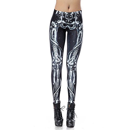 Womens Funky Digital Print Design Graphic Stretch Footless Fashion Leggings (Dark Bionic Legs), One Size