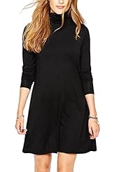 Long Sleeves Spring Summer Winter Cotton/Jersey/Rayon/Knit Cowl Neck Flared-Skirt Party Dress/Tunic/Midi Dress 