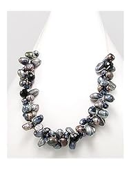 Tahiti (Dyed) Japanese silk cord Fresh Water Pearls Necklace In Zinc