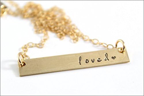 Gold Bar or Silver Bar Custom Word or Name Necklace | Horizontal Gold or Sterling Silver Tag on Fine Cable Chain