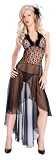 Sensual Mystique Women's Sheer Lace Night Gown with Faux Fur Trim