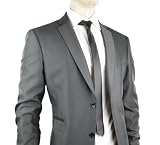 Mens Slim Fit Suit Grey 2 Button Black Trim Office Party or Wedding Suit UK Stock