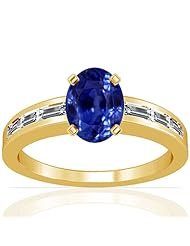 14K Yellow Gold Oval Cut Blue Sapphire Ring With Sidestones (GIA Certificate)