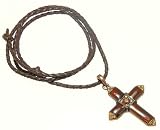 Neptune Giftware Surf Surfer Plaited Brown Leather Cord Necklace / Leather Choker / Leather Necklace With Ornate Metal & Crystal Effect Cross / Crucifix Pendant - Fully Adjustable - 109