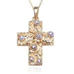 18k Yellow Gold Plated Sterling Silver Diamond Cross Pendant, 18"