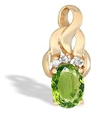 14K Yellow Gold Genuine Oval Peridot and Diamond Pendant