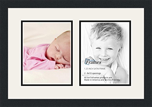 Art to Frames Double-Multimat-36-61/89-FRBW26079 Collage Photo Frame Double Mat with 2 - 8x10 Openings and Satin Black Frame