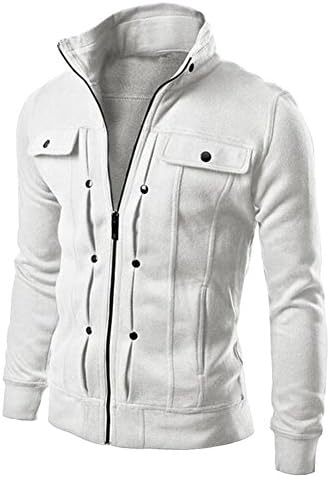 OUCHI Men's Highneck Zip Up Cotton Blend Outcoat Casual Button Sweater Jacket White
