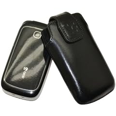 Original Suncase Tasche fuer / Doro PhoneEasy 615gsm - 615 / Leder Etui Handytasche Ledertasche Schutzhuelle Case Huelle (Spezielle Anfertigung - mit Guertelschlaufe) In Schwarz