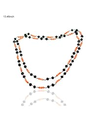 Natural Black Onyx & Coral Beads Chain Necklace Silver Fashion Jewelry