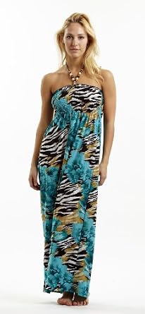 Tube Top Halter Maxi Dress Coverup with Jewelry Trim in Silky 'ITY' Leopard Zebra in Sizes Small -...