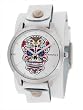 Nemesis #WGB925S Women's White Wide Leather Band With Tatto Skull Watch