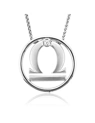 Zodiac Sign Libra Silver Diamond Pendant Necklace (HI, I1-I2, 0.05 carat)