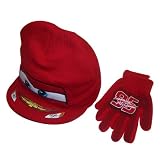 Boy's Disney Pixar Cars Lightening Mcqueen Boy's Red Radar Knit Hat and Glove Set (4-7)