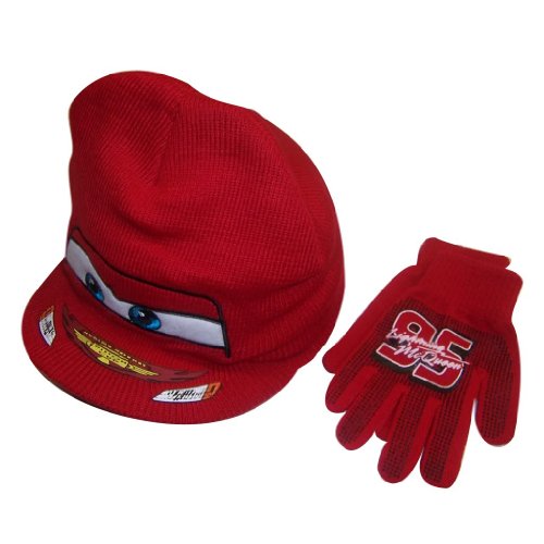 Boy's Disney Pixar Cars Lightening Mcqueen Boy's Red Radar Knit Hat and Glove Set (4-7)