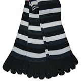 Gravity Funky Stripes Toe Socks (One Size Fits Most) - 3 Pack Black, White, Grey