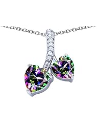 Original Star K (tm) 8mm and 7mm Heart Shape Rainbow Mystic Topaz Double Hearts Pendant