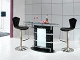 Modern Furniture Black Bar Table with Two Black Leather Match Bar Stools