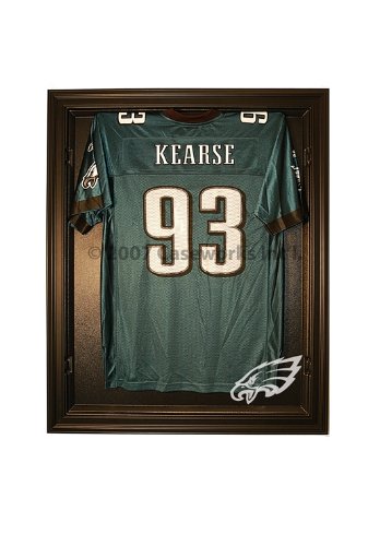Philadelphia Eagles Football Jersey Display Case Cabinet Style with Black Finish Frame