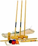 19 PIECE WOODEN GARDEN CROQUET SET CLUBS BALLS HOOPS