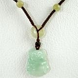  : Jade Laughing Buddha Necklace on Brown Cord adjustable from 14" - 26" in length, #9372