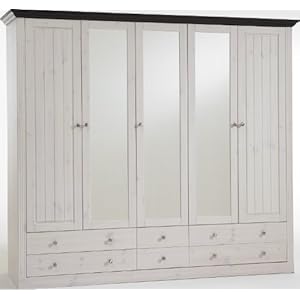 Steens 31711513 Kleiderschrank Monaco 201.5 x 228 x 60 cm in Kiefer massive,weiß und dunkelbraun