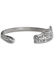 Sterling Silver Wolf Northwest Coast Native American Bracelet. Made in USA.