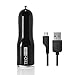 TechMatte Quick Charge 2.0 Car Charger, Dual-Port Quick Charge 2.0 Adaptive Fast Charger for LG G4, Samsung Galaxy S6 / S6 Edge / Note 4, Asus Zenfone 2, HTC One M9 / M8, Moto X Stylus/Pure (With Cable) Black