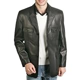 BGSD Mens Three-Button New Zealand Lambskin Leather Blazer