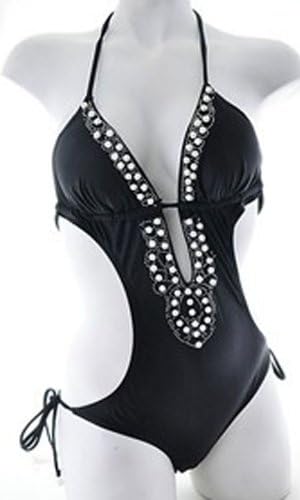 Womens Monokini Swimsuit, Aloha, One Piece / Two Piece, Several Colors,Large / 10,Black Sequins