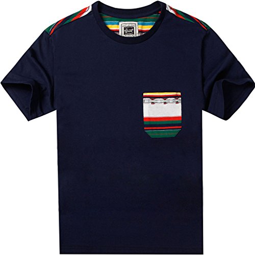 Men's Jacquard Pocket Crew-Neck T-Shirt Short Sleeve Tee Shirt Pocket Tee