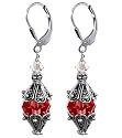 Cute Antique Style Elegant Red Swarovski Crystal Sterling Silver Leverback 2" Long Dangle Earrings