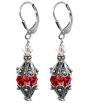 Cute Antique Style Elegant Red Swarovski Crystal Sterling Silver Leverback 2" Long Dangle Earrings