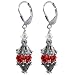 Cute Antique Style Elegant Red Swarovski Crystal Sterling Silver Leverback 2" Long Dangle Earrings