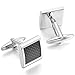 MOWOM Silver Tone Black 2PCS Rhodium Plated Carbon Fiber Cufflinks Square Shirt Wedding Business