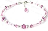 October Rose Sterling Silver Anklets - Handmade Adjustable Beaded Birthstone Ankle Bracelets
