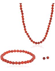 6-6.5mm Carnelian Silvertone Necklace, Bracelet and Earrings Jewelry Set (136.90 cttw)