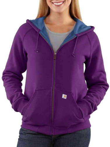 Carhartt Womens Thermal Lined Zip Front Hooded Sweatshirt, Grapeseed, Large