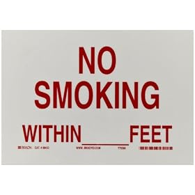 Brady 88453 10" Width x 7" Height B-302 Polyester, Red on White Sign, Legend "No Smoking Within __ Feet"