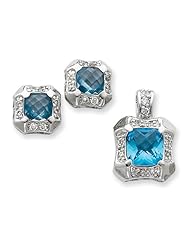 Sterling Silver Blue & Clear CZ Pendant & Earring Set