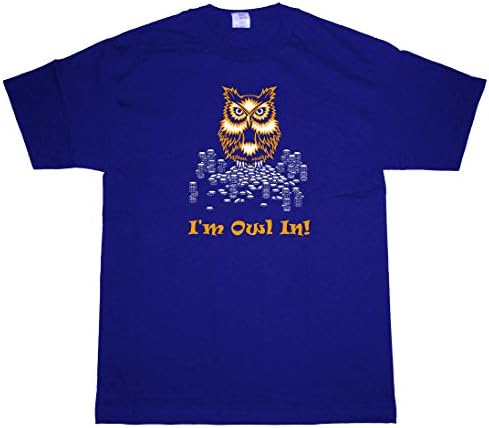 Men's "I'm Owl In!" Awesomely Funny Owl / Poker T-Shirt X-LARGE, BLUE